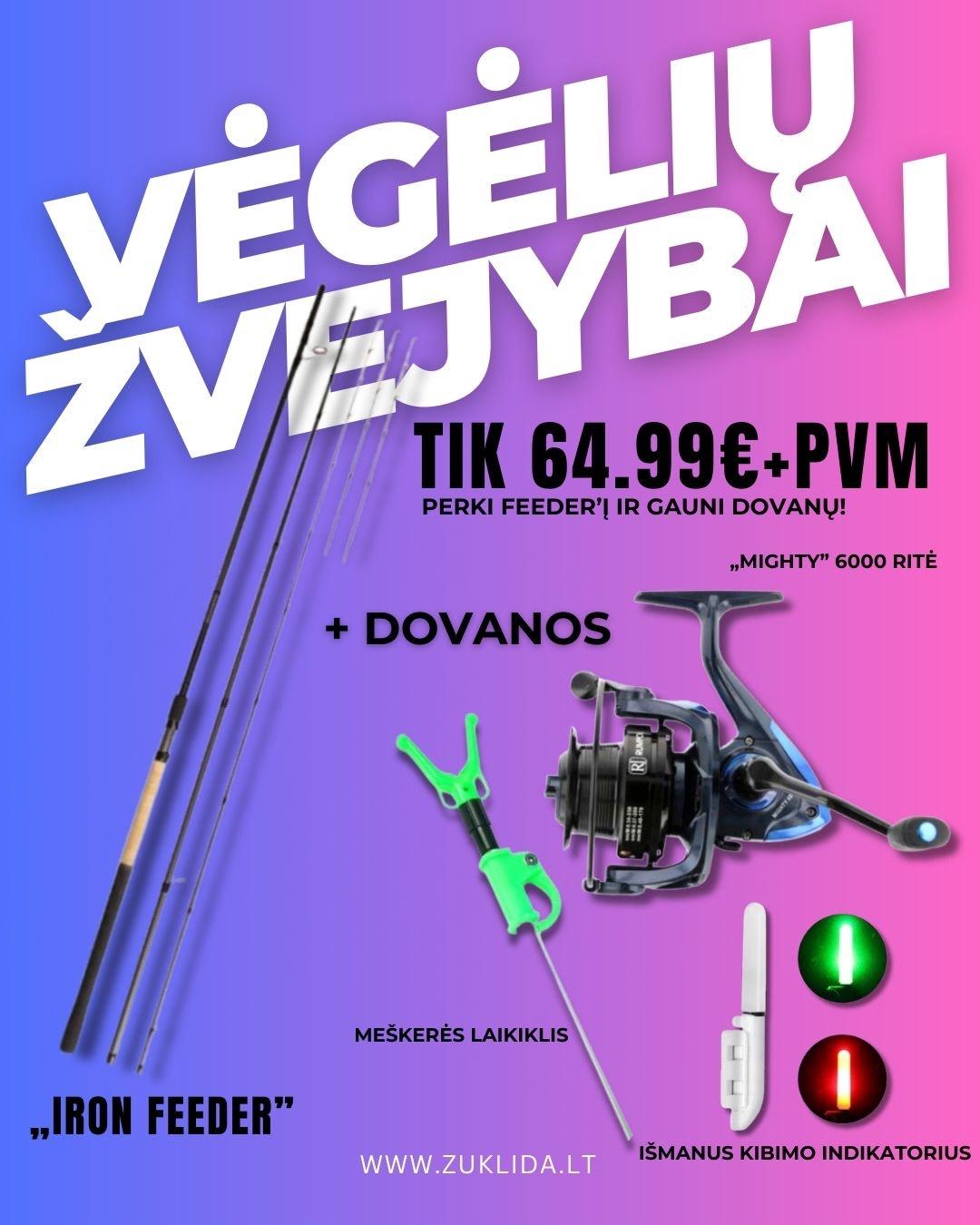 Iron feeder 390cm 140g + ( Mighty 6000 ritė dovanų )  Komplektas vėgėlių žūklei Tik 64.99