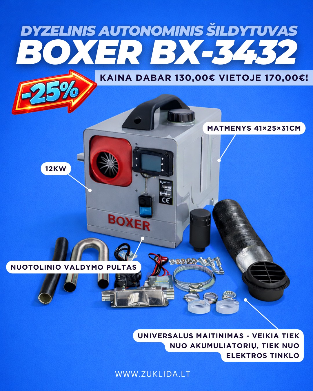 Dyzelinis autonominis šildytuvas 12kw/220v BOXER, BX-3432