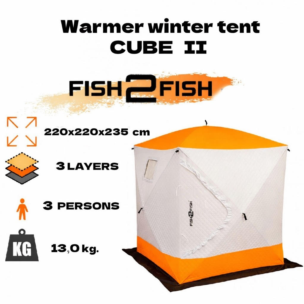 Žieminė Palapinė kubas su Pašiltinimu  3-sluoksniai Fish2Fish Cube II, Dydis 220x220x235